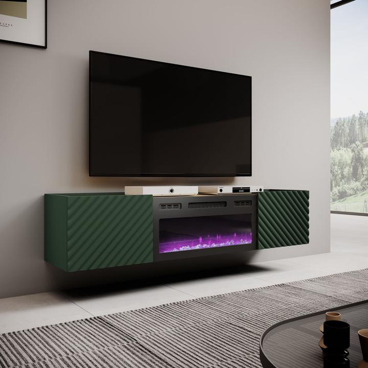 Actual product image Cama RTV cabinet with electric fireplace ONDA 180 5x40xH58 39 green (standing or wall-mounted) (180.50 x 40 x 58 cm)