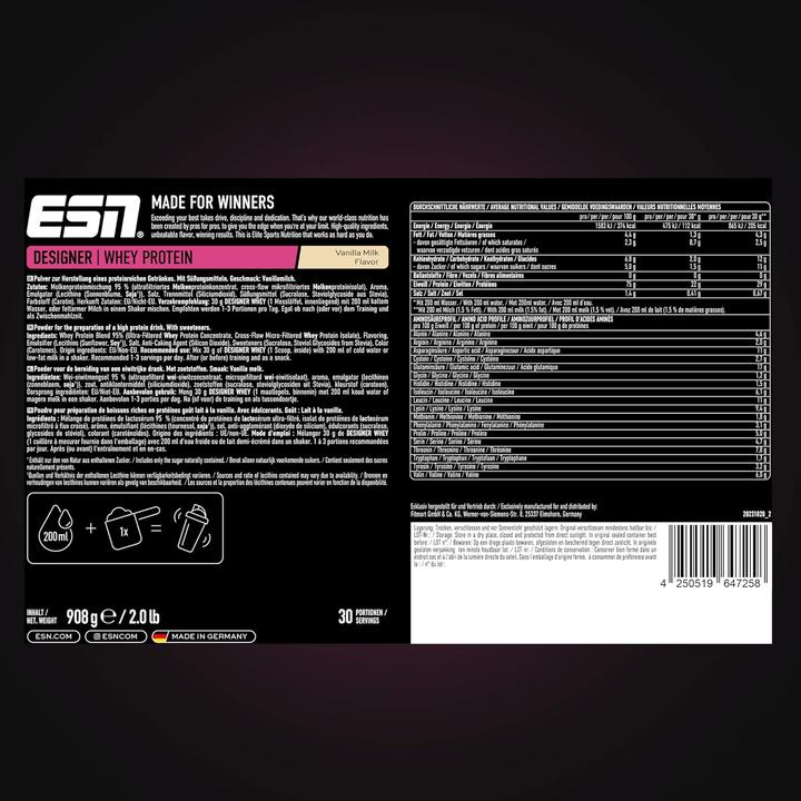 Actual product image ESN Designer Whey Protein (Vanilla, Milk, 30 pcs., 908 g)