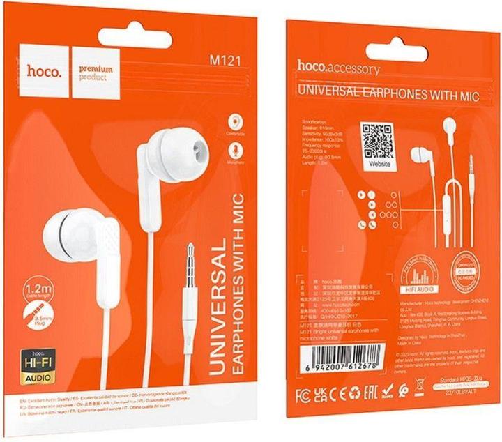 Immagine prodotto Hoco Wired headphones wire earphones Jack 3,5 mm with microphone M121 white (Cablato)