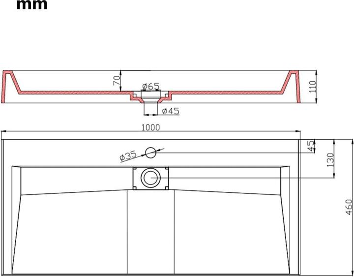 Actual product image vidaXL Becken (460 mm, 1000 mm)