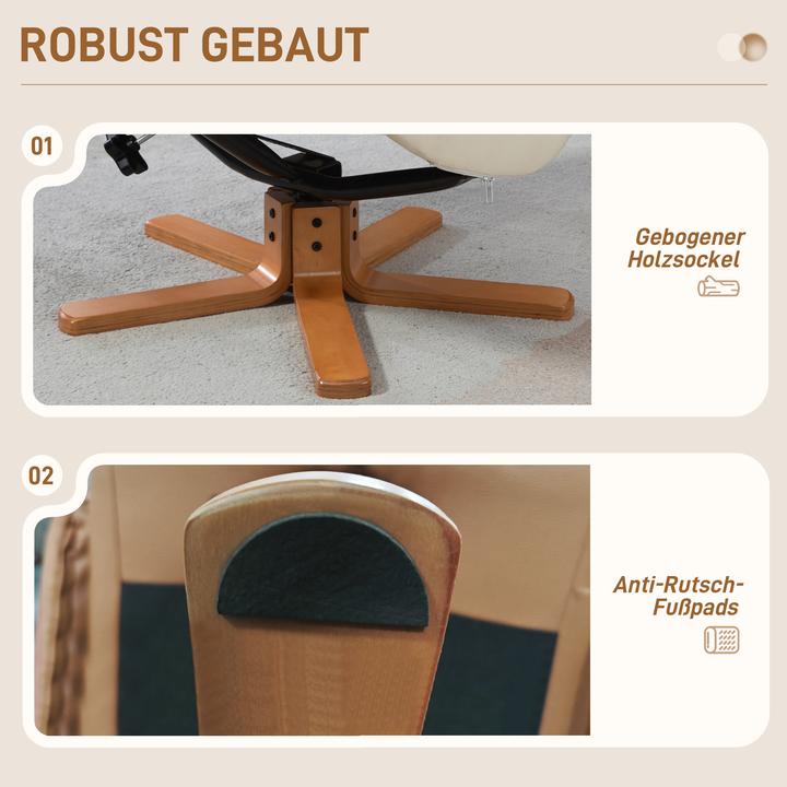Actual product image Homcom Relaxsessel mit Hocker Kunstleder, Holz Cremeweiss