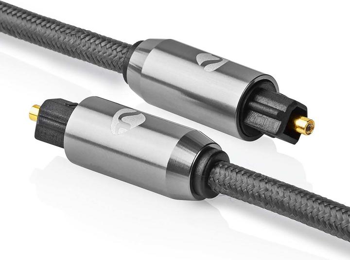 Actual product image Nedis Optical audio cable TosLink Male, 5m, round, braided - Gray With Metal (5 m, Toslink cable)