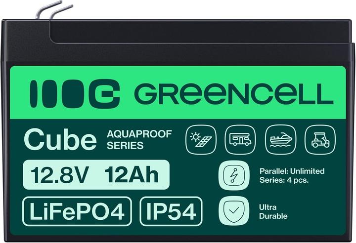 Immagine prodotto GreenCell Green Cell CUBE LiFePO4 Spezial-Akku LiFePo-Block Flachstecker Li-Ion 12.8 V 12 (12.80 V, 12 Ah)