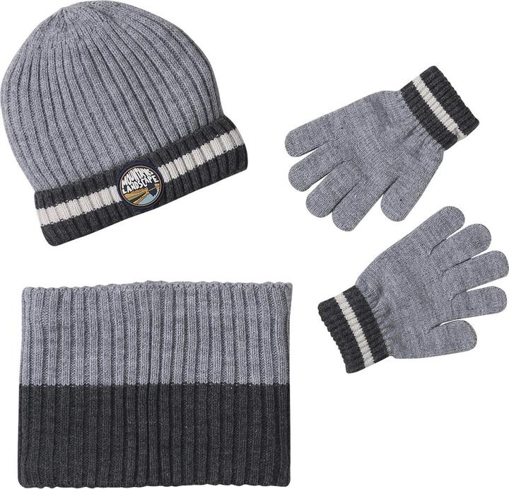 Actual product image Vertbaudet Jungen Set: Mütze, Schlauchschal & Handschuhe mit Dinosaurier (140, 122/128)