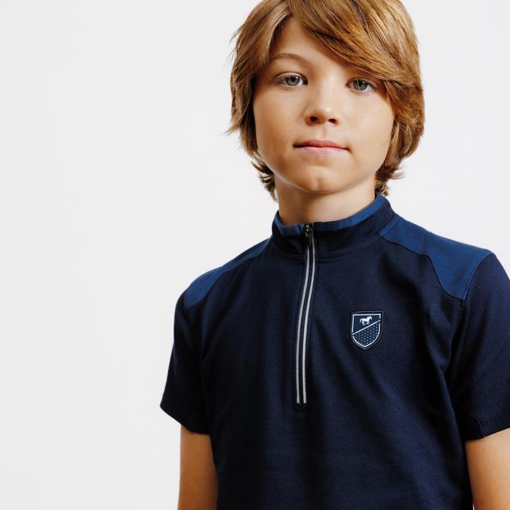 Produktbild Fouganza Reit-Poloshirt Kinder Reissverschluss kurzarm - 500 dunkelblau (116)
