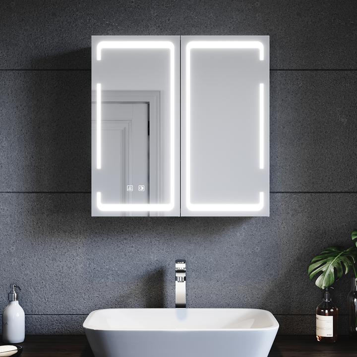 Produktbild SONNI quadratischer Badezimmerspiegel, Aufbewahrungsspiegel, 60 x 60 cm, Wandmontage aus Edelstahl (60 x 60 x 100 cm)