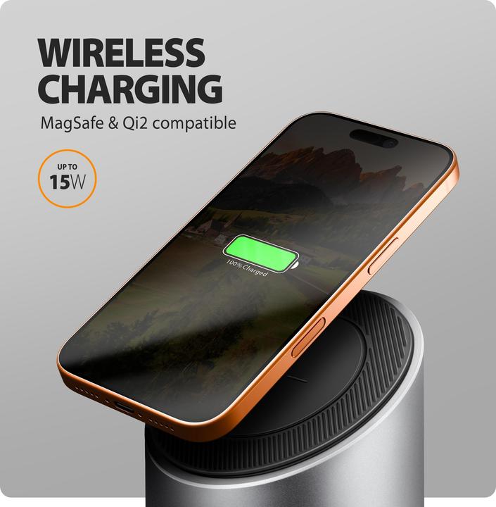 Produktbild Axagon HMC-WL9 9-in-1-Hub USB-C 10 Gbit/s kabelloses Laden Grau (USB-C, 9 Ports)