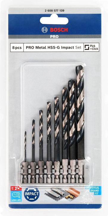 Produktbild Bosch Professional Zubehör PRO Metal HSS-G Impact Spiralbohrer-Set, 8-tlg. (10 mm, 2 mm, 3 mm, 4 mm, 5 mm, 6 mm, 7 mm, 8 mm)