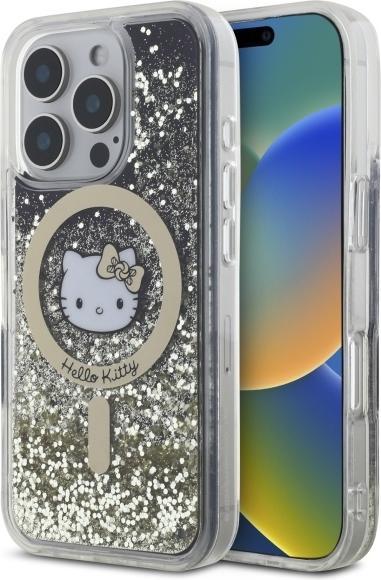 Actual product image Hello Kitty HKHMP16LLGDIK iPhone 16 Pro 6.3" czarny złoty/black gold hardcase Liquid Glitter Fever (Apple iPhone 16 Pro)