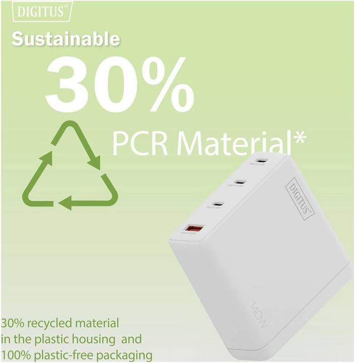 Actual product image Digitus USB GaN Charger 140W, 3x USB-C, 1x USB-A (140 W, 4 ports)