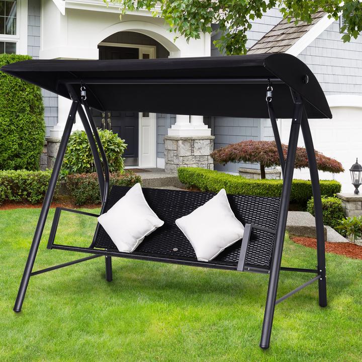 Image du produit Outsunny Gartenschaukel Metall, PE-Rattan, Polyester Schwarz