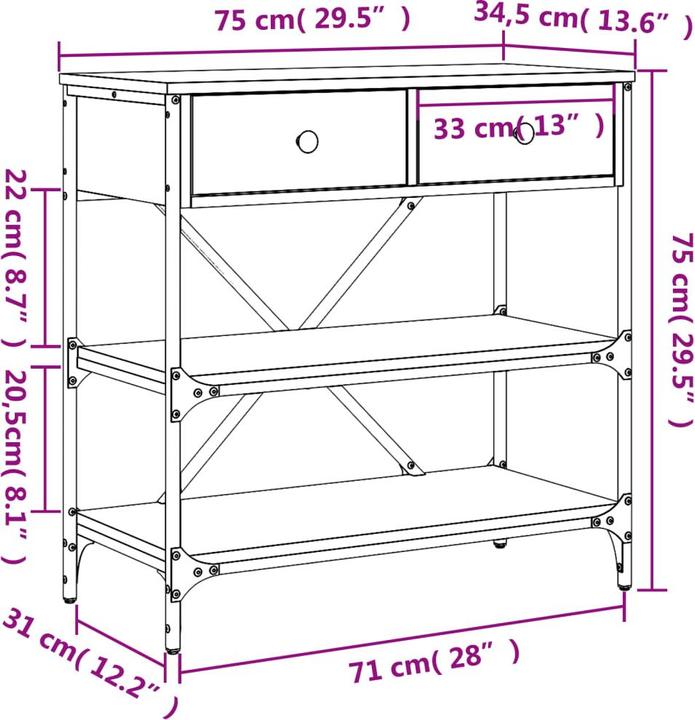 Image du produit vidaXL Konsolentisch (34.50 x 34.50 x 75 cm)