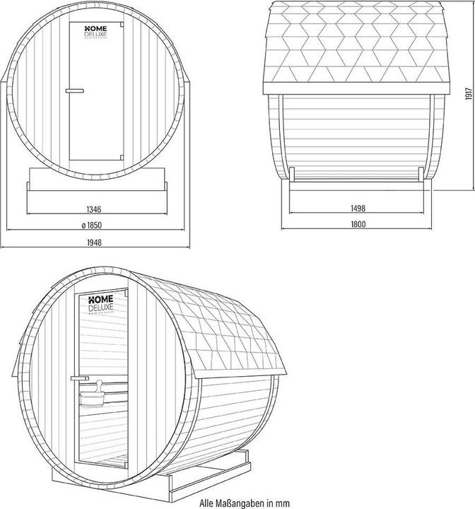 Produktbild Home Deluxe Outdoor Sauna Fasssauna AQUILA L- 195 x 180 cm für 4 Personen - Sauna mit 6kW Ofen