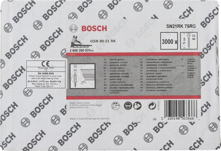 Actual product image Bosch Professional Zubehör Round head strip nail SN21RK 75RG 2.8 mm, 75 mm, galvanised, grooved