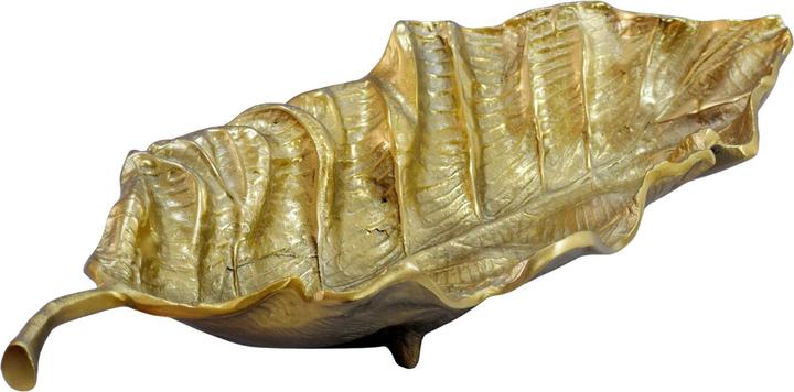 FineBuy Dekoschale Blatt Aluminium Schale 67cm Tischdeko Alu Metall Wohnaccessoire Lang