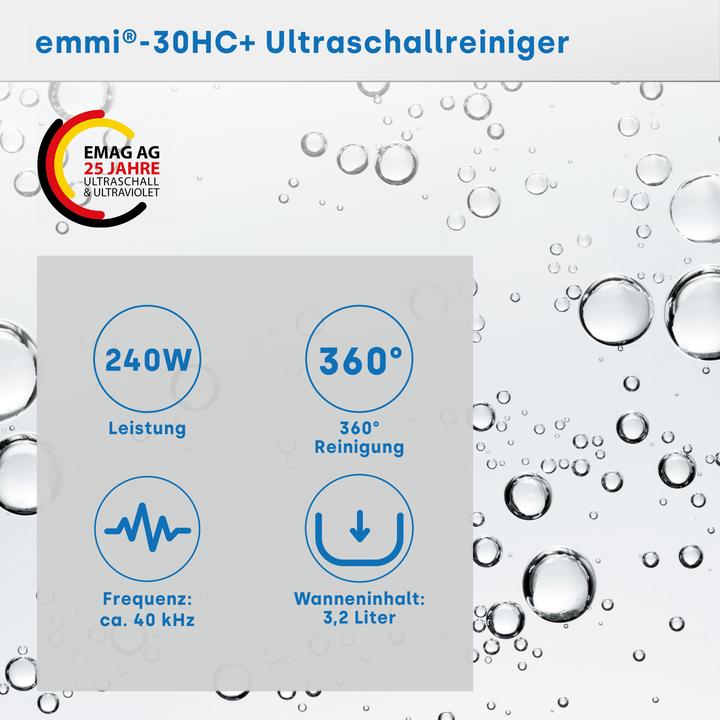 Image du produit Emag Emmi-30HC Plus Nettoyeur à ultrasons universel 180 W 3.2 l avec chauffage (40 kHz, 3000 ml)