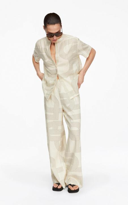 Immagine prodotto Comma Bedruckte Leinen-Lyocell-Bluse mit kurzen Ärmeln (48)