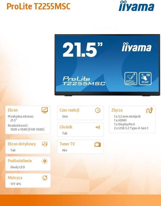 Produktbild iiyama ProLite T2255MSC-B1 (1920 x 1080 Pixel, 21.50")