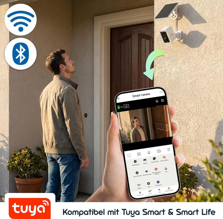 Produktbild Ideoon WLAN Solar Überwachungskamera Aussen 3MP, Autarke IP66 Funkkamera mit Flutlicht, App-Steuerung