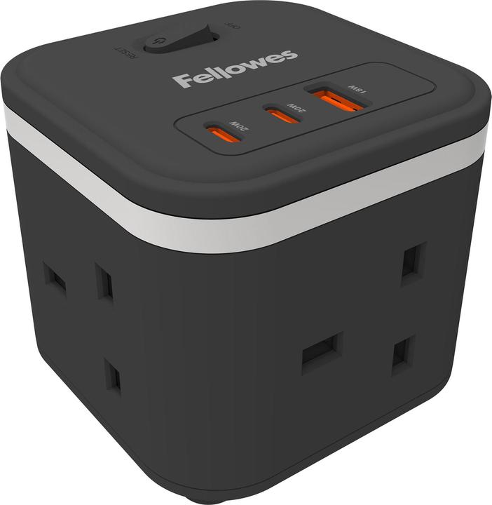 Produktbild Fellowes Power Cube 3x230v 1xUSB-A 2x USB-C Socket 2m Cable Black - 100136979 (3x, CEE 7/4, USB-A, USB-C, 2 m)