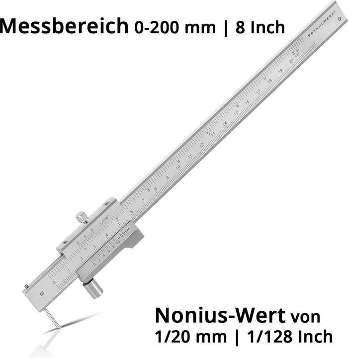 Produktbild Stahlwerk Anreiss Messschieber Messlehre Schieblehre 0-200 mm DIN 862 mit Nonius (26.50 cm)