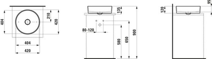 Produktbild Laufen Waschtisch-Schale KARTELL 420x420x135mm o ÜL ohne Hahnloch weiss (420 mm, 420 mm)