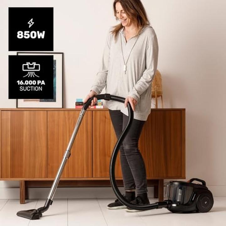 Actual product image Taurus Powerful 850W Cyclonic Vacuum with Dual Filtration, Removable Tank, and Auto Cord Reel