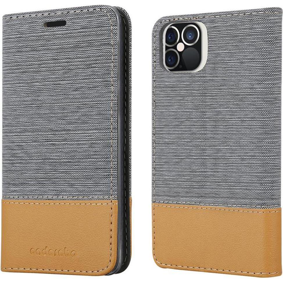 Cadorabo Jeans Optik (Apple iPhone 12, Apple iPhone 12 Pro), Smartphone Hülle, Grau, Braun