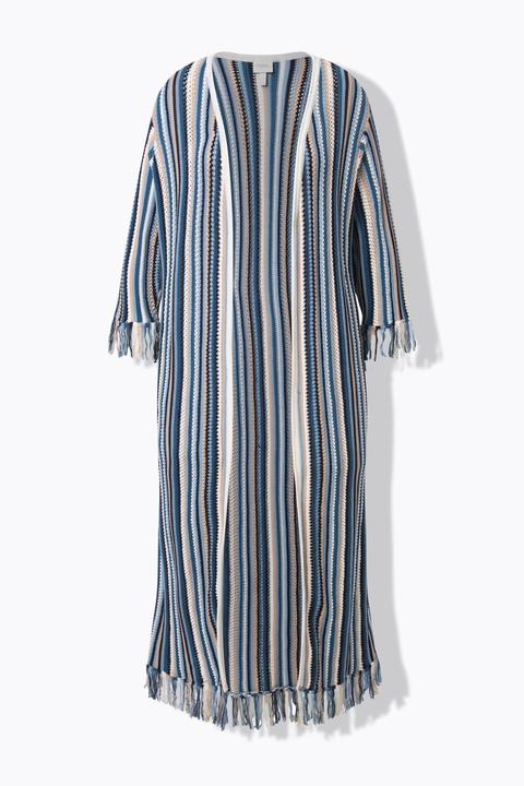 Produktbild Ulla Popken Long-Strickjacke, Ajourstreifen, Fransen, 3/4-Arm (50)