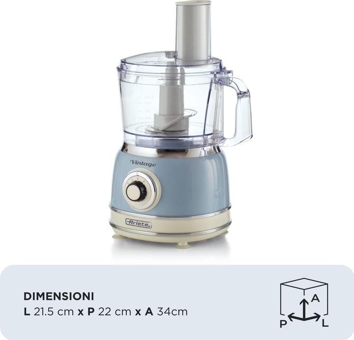 Immagine prodotto Ariete 1781 Robot da cucina Vintage, 1000W, Capacità 2,1L, Per preparazione impasti, Celeste (2100 ml, 1000 W)
