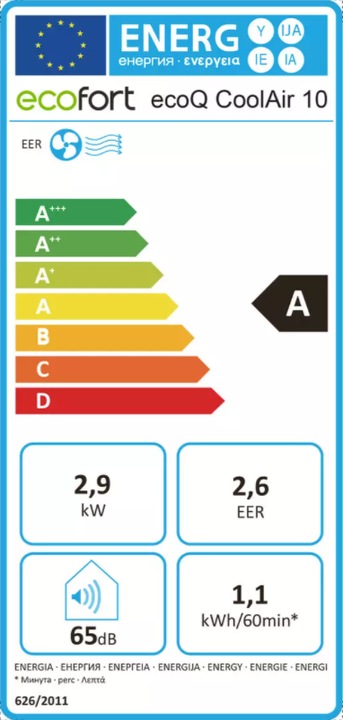 Energie-Label ecofort ecoQ CoolAir 10 (30 m², 10000 BTU/h)