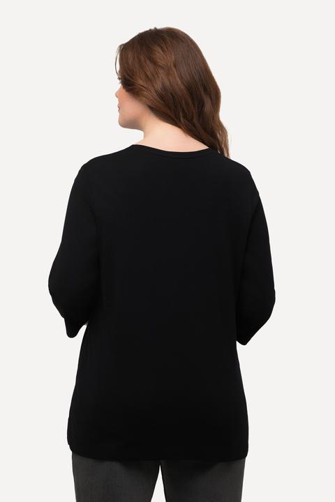 Image du produit Ulla Popken T-shirt, jersey bord-côte. Col en V et manches 3/4. Coton bio (50, 52)