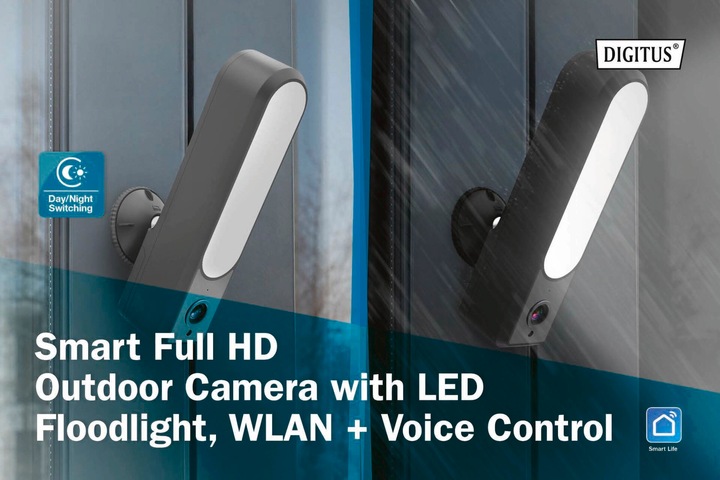 Actual product image Digitus Smart Full HD Outdoor Camera with LED Floodlight, WLAN + Voice Control (1920 x 1080 Pixels)