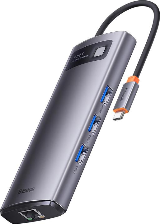 Actual product image Baseus Metal Gleam Series 7-in-1 Multifunctional Type-C HUB Docking Station Gray Type-C to HDMI*2+USB3.0*3 (USB-C, 100 Ports)