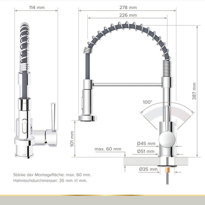 Actual product image Lenz Küchenarmatur NOVA mit verstellbarer Pendelbrause