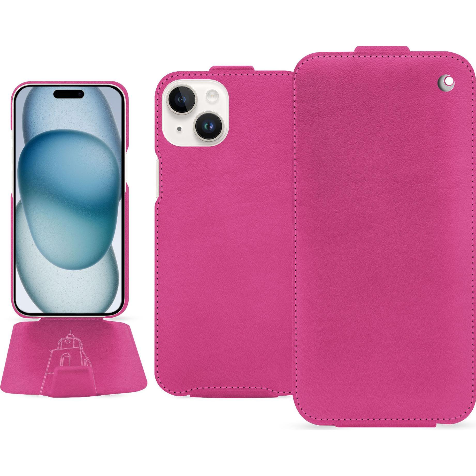 Noreve Lederschutzhülle vertikal (Apple iPhone 15), Smartphone Hülle, Rosa