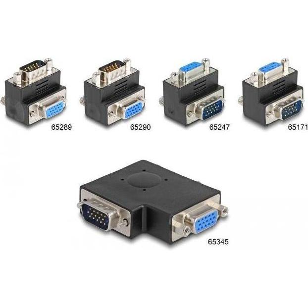 Thumbnail - Delock Adapter VGA Buchse auf VGA Stecker 90ø (VGA), Data + Video Adapter, Schwarz, Silber