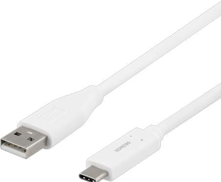 Produktbild Deltaco USB-C till USB-A kabel 1m 3A USB 2.0 vit (1 m, USB 2.0)