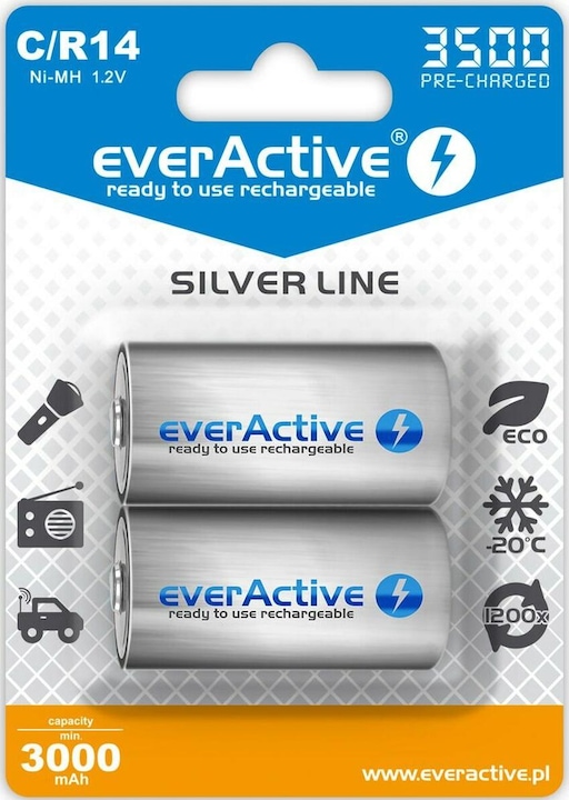 Actual product image Everactive Rechargeable Batteries R14/C Ni-MH 3500 mAh ready to use - Battery - Baby (C) (2 pcs., C, 3500 mAh)