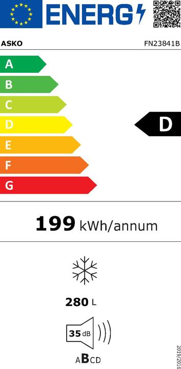 Energie-Label Asko Gefrierschrank freistehend PREMIUM FN23841B Front BlackSteel und schwarz (Freistehend, 280 l)