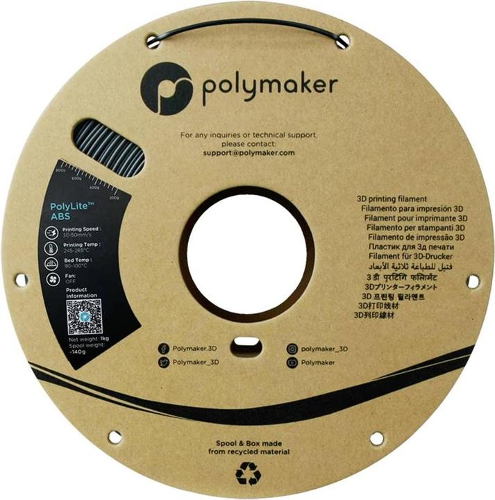 Actual product image Polymaker PolyLite ABS Dunkel Grau 1,75 mm 1000 g (ABS, 1.75 mm, 1000 g)