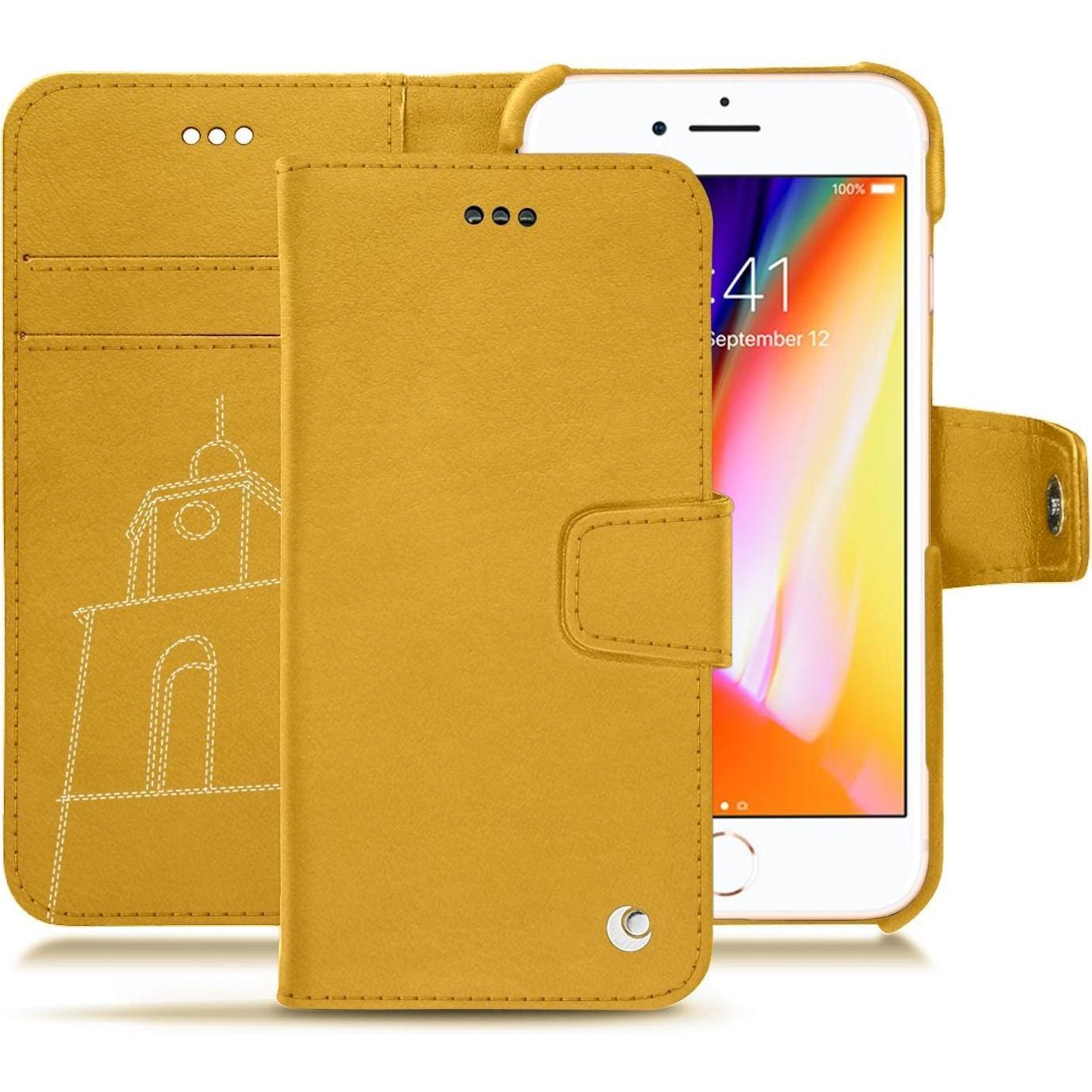 Noreve Lederschutzhülle Wallet (Apple iPhone 8), Smartphone Hülle, Gelb