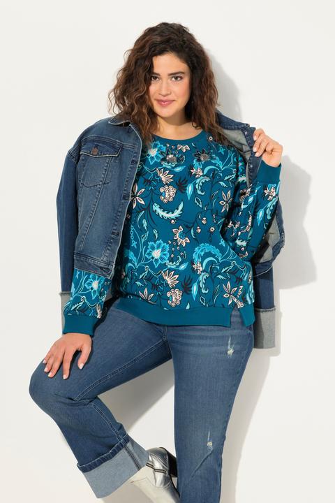 Actual product image Ulla Popken Beaded Floral Long Sleeve Sweatshirt (50, 52)