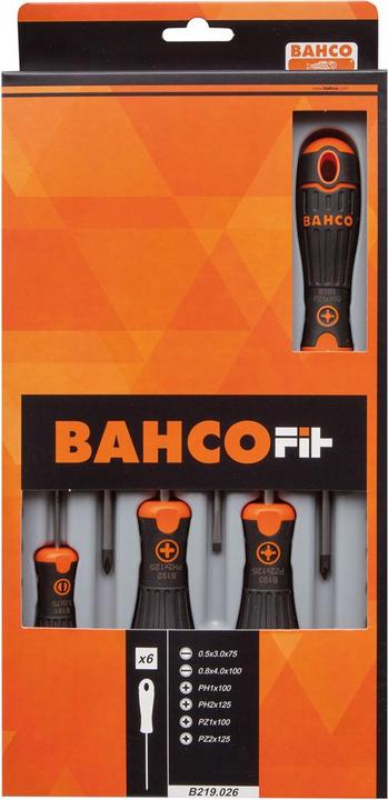Produktbild Bahco BahcoFIT Schraubendreher-Satz für Schlitz- Phillips- und Pozidriv-Schrauben mit Gummigriff - 6-teil (Phillipps-Kreuzschlitz (PH), Pozidriv-Kreuzschlitz (PZ))