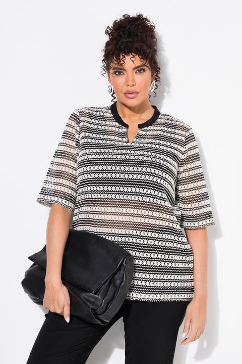 Image du produit Ulla Popken T-shirt col rond et manches courtes, maille motif à rayures (58)