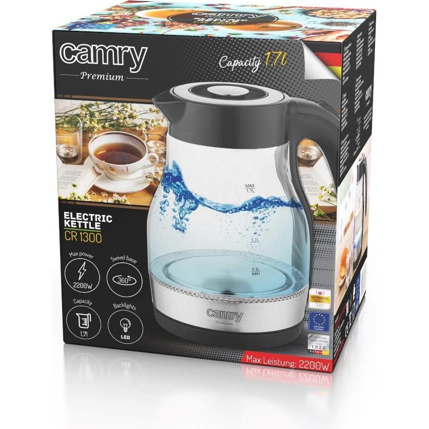 Thumbnail - Camry CR 1300 Electric, 2200 W, 1.7 L, Stainless steel, 360 ° rotational base, Black, Wasserkocher, Schwarz