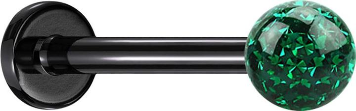 Actual product image Star Piercing Micro labret black with crystal ball green epoxy protective layer (Titanium G23, without brass)