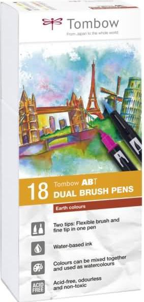 Image du produit Tombow Stylo à double pinceau ABT, couleurs terre (18 x)