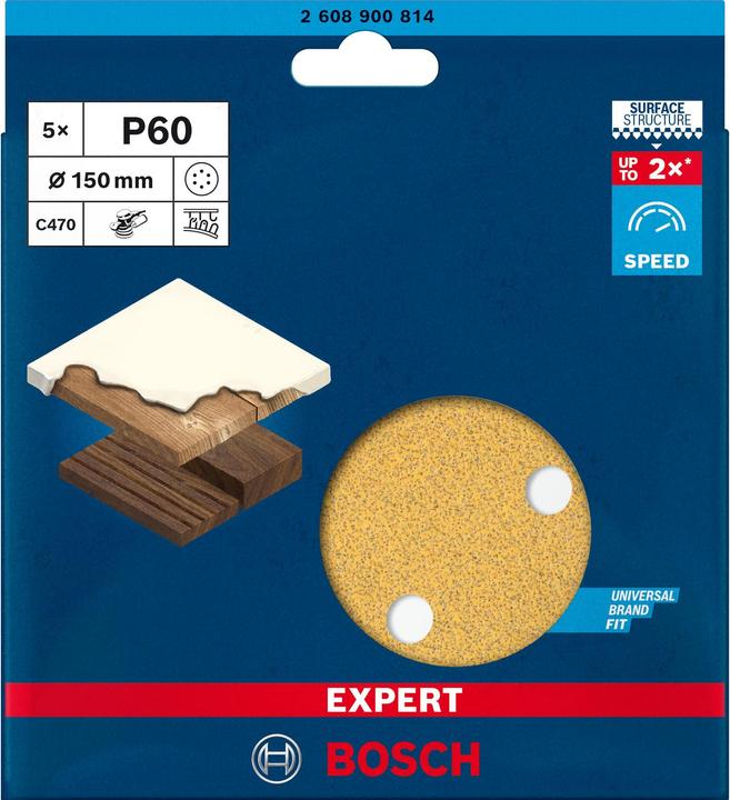 Actual product image Bosch Professional Zubehör EXPERT C470 Sanding paper with 6 holes for random orbital sander, 150 mm, G 60, 5 pcs. (60 even)
