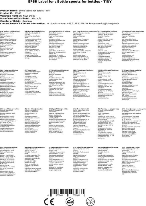 Produktbild Ich-zapfe Flaschenausgiesser, Ausgiesser für flaschen - TINY (Dosierer + Ausgiesser)